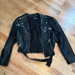 WeWoreWhat Black Leather Jacket with Silver Details
